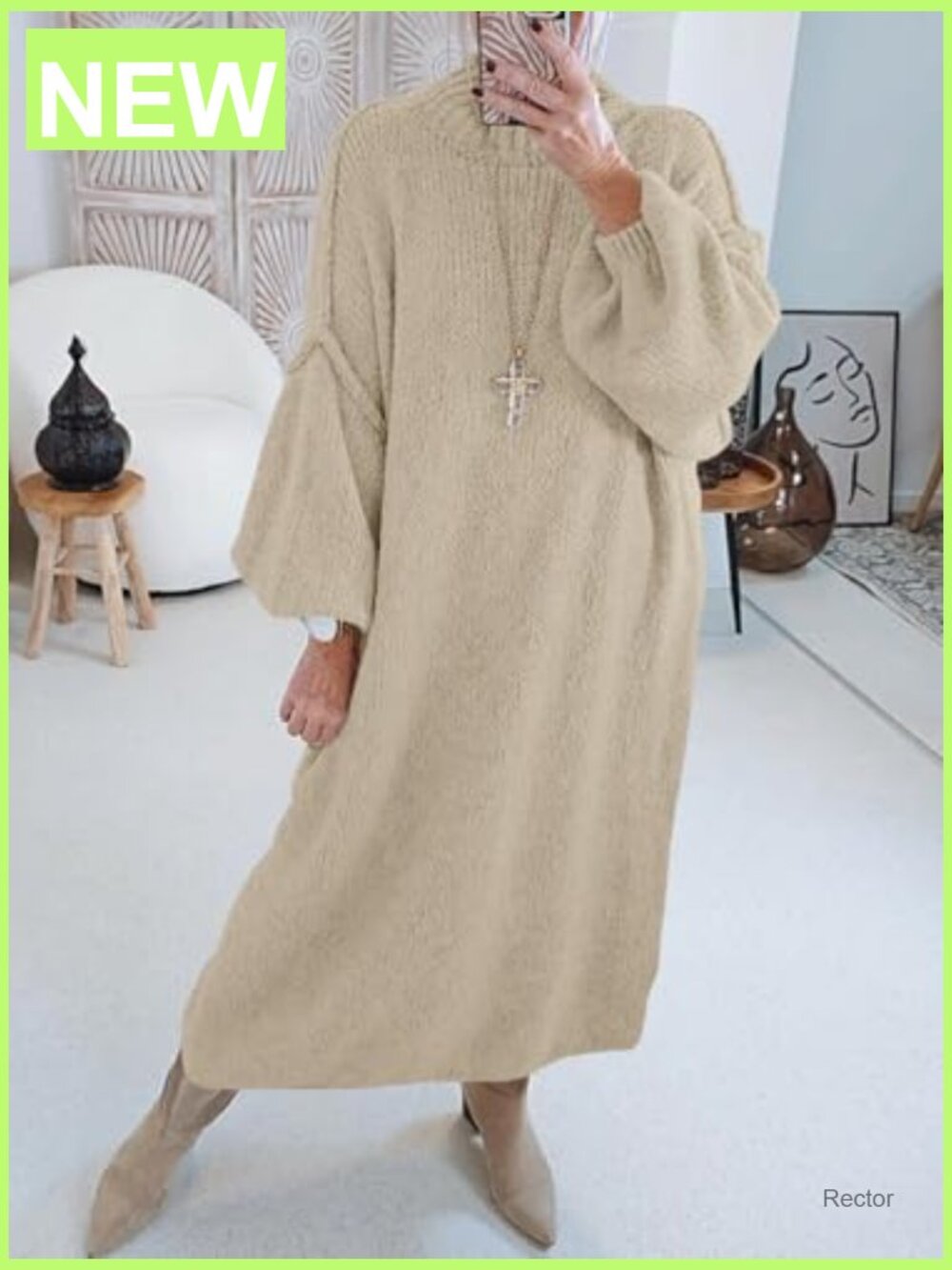 Oversized Chunky Knit Sweater Dress Mock Neck Long Sleeve Maxi Fall Winter - Picture 2 of 7